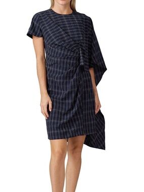 Prabal Gurung Navy and White Plaid Cape Dress. Size 2. $380
